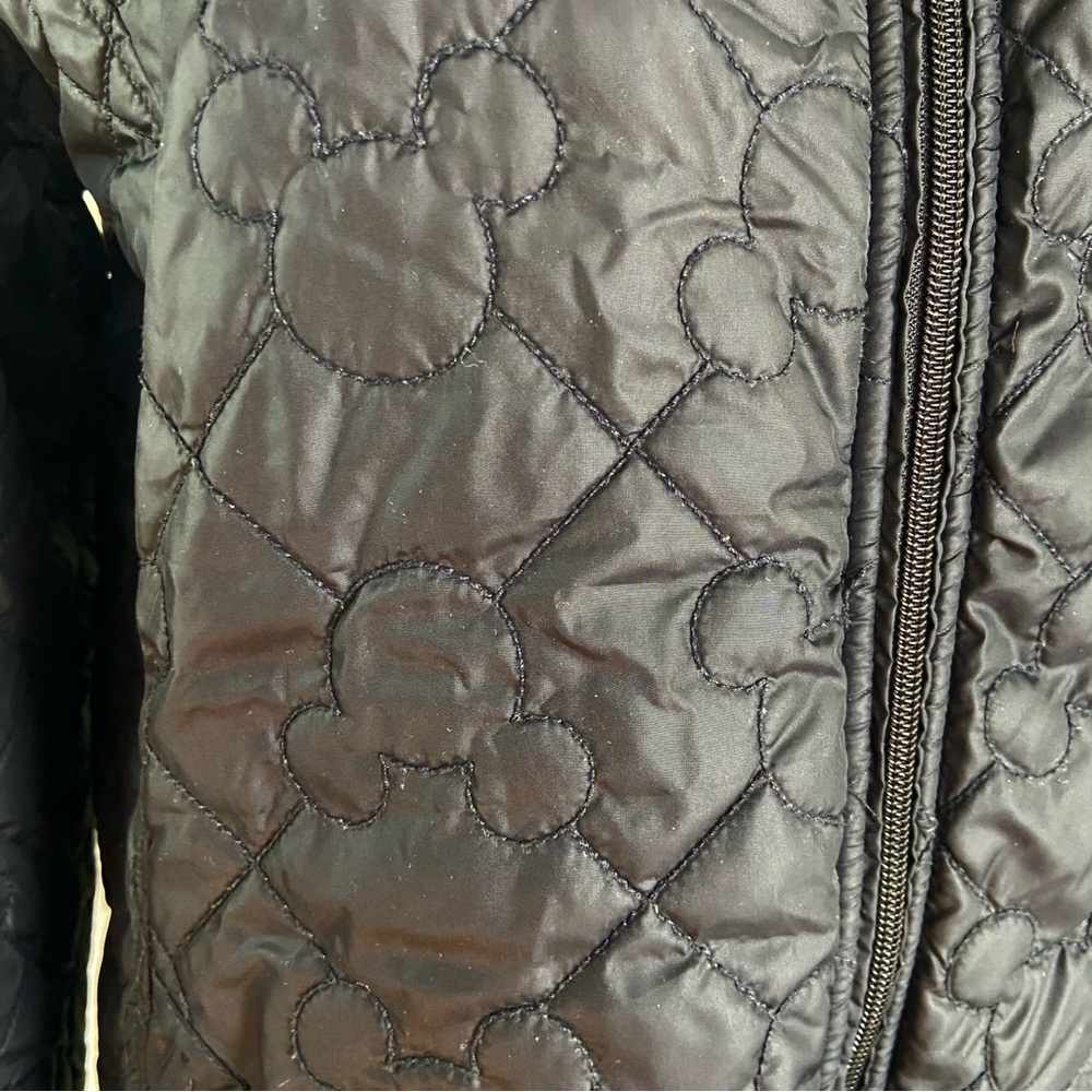 Disney Parks Mickey Mouse Black Quilted Puffer Jacket Hooded Sherpa Lined Large - Picture 3 of 10